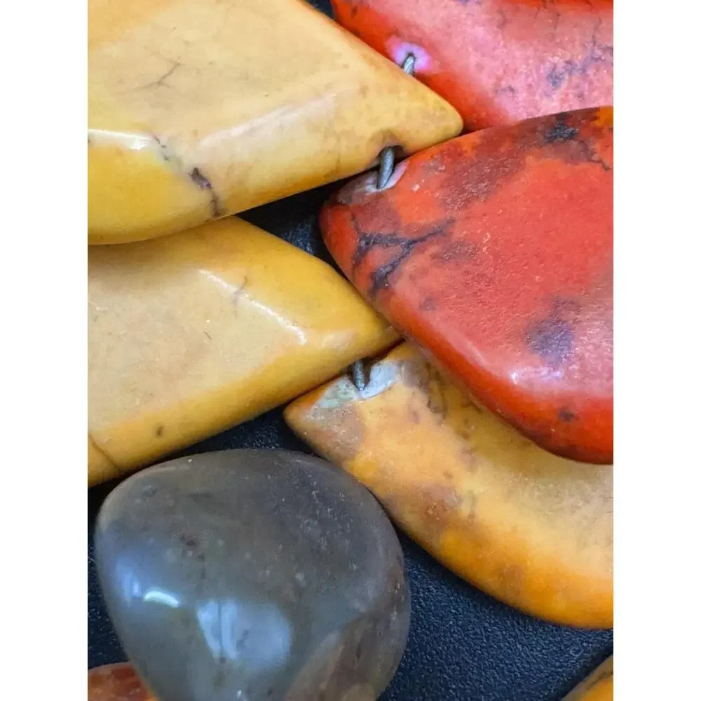 Artisan Statement Necklace Orange Red Dyed Teardrop & Natural Agate Silver Clasp